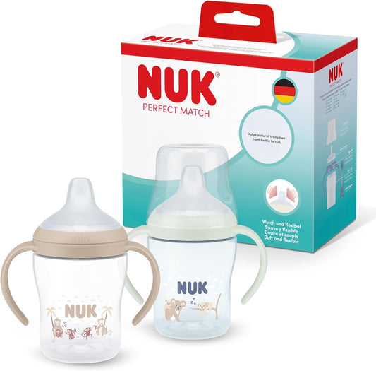 NUK Garrafa de Aprendizagem Perfect Match | 6+ Meses | 150ml | Copo de Transição Antivazamento | Alças Antiderrapantes | Brilha no Escuro | Coala | Pacote com 2