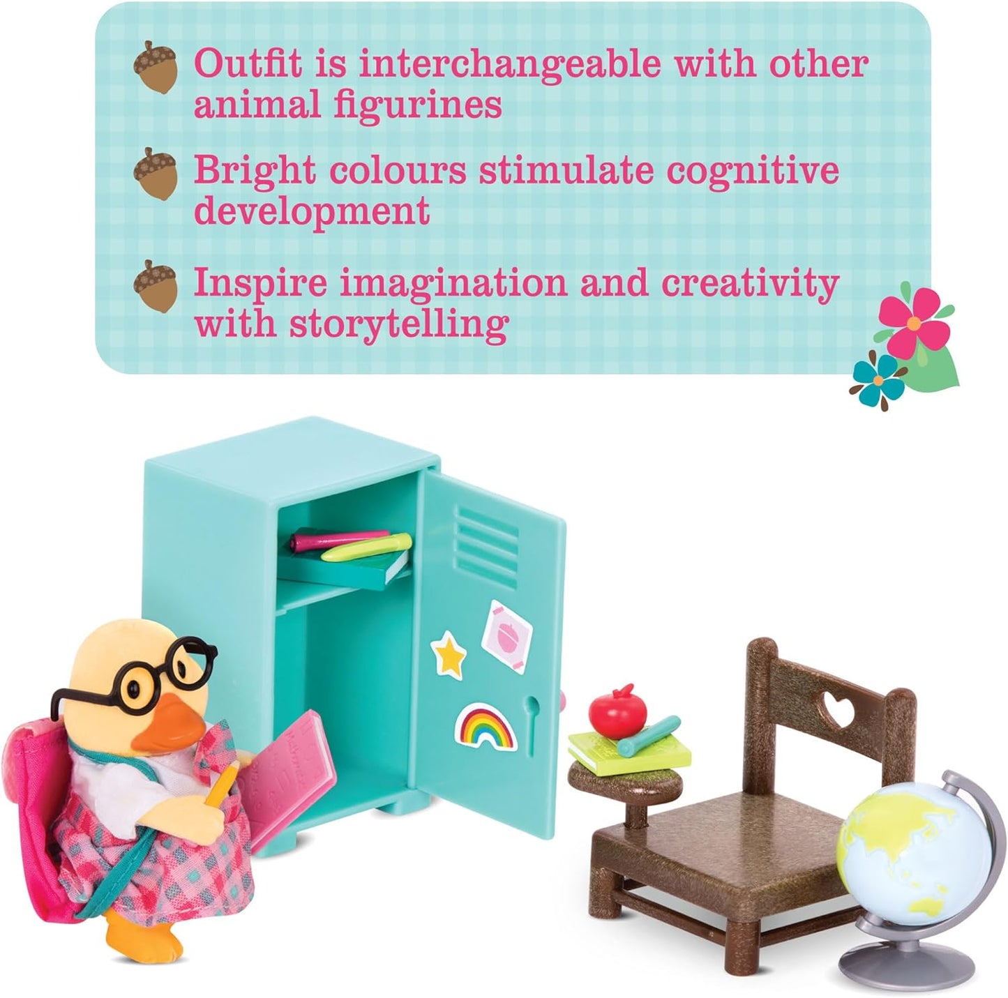 Li'l Woodzeez WZ6705Z Dinossauro, animais Li’l Woodzeez – Conjunto de beliche de 18 peças com móveis e acessórios de quarto – Brinquedos em miniatura e conjuntos de jogos para crianças a partir de 3 anos, Azul, Klein