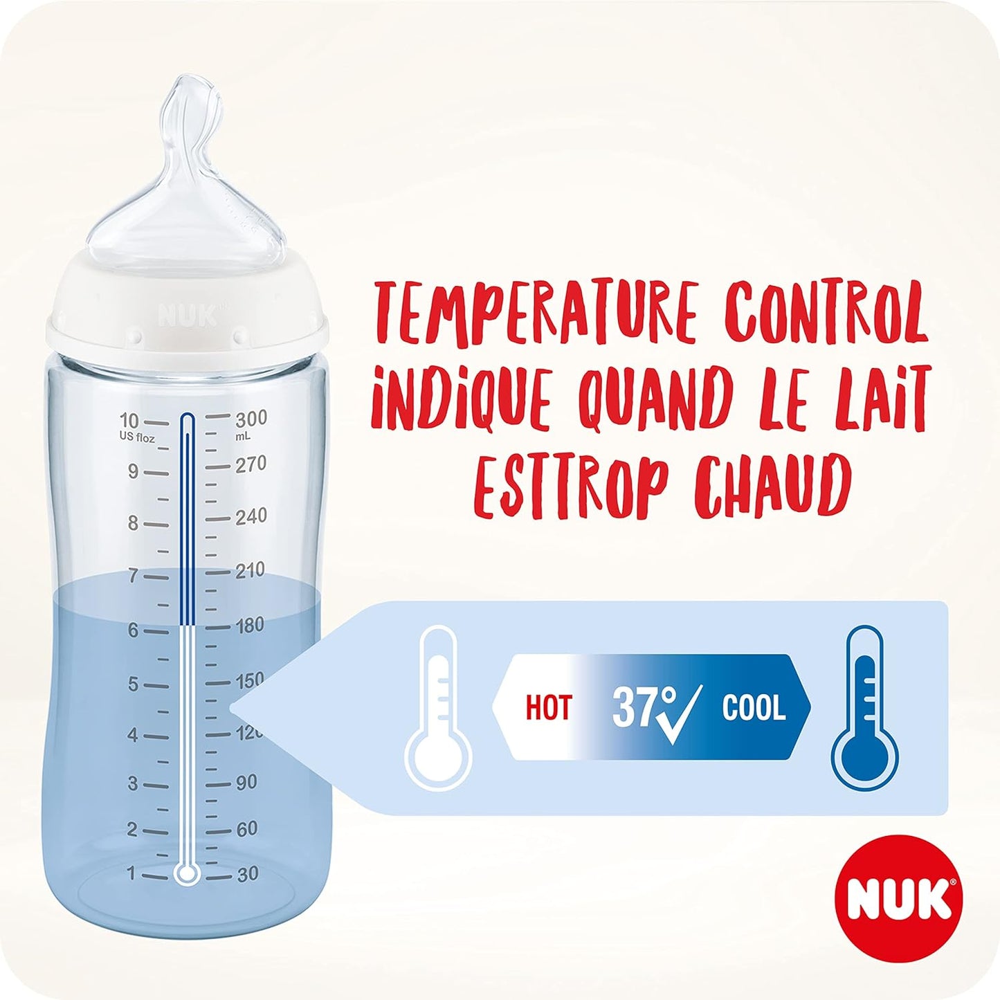 NUK Mamadeira de vidro First Choice+ | 0-6 meses | Controle de temperatura | bico de silicone | Válvula anticólica 240ml