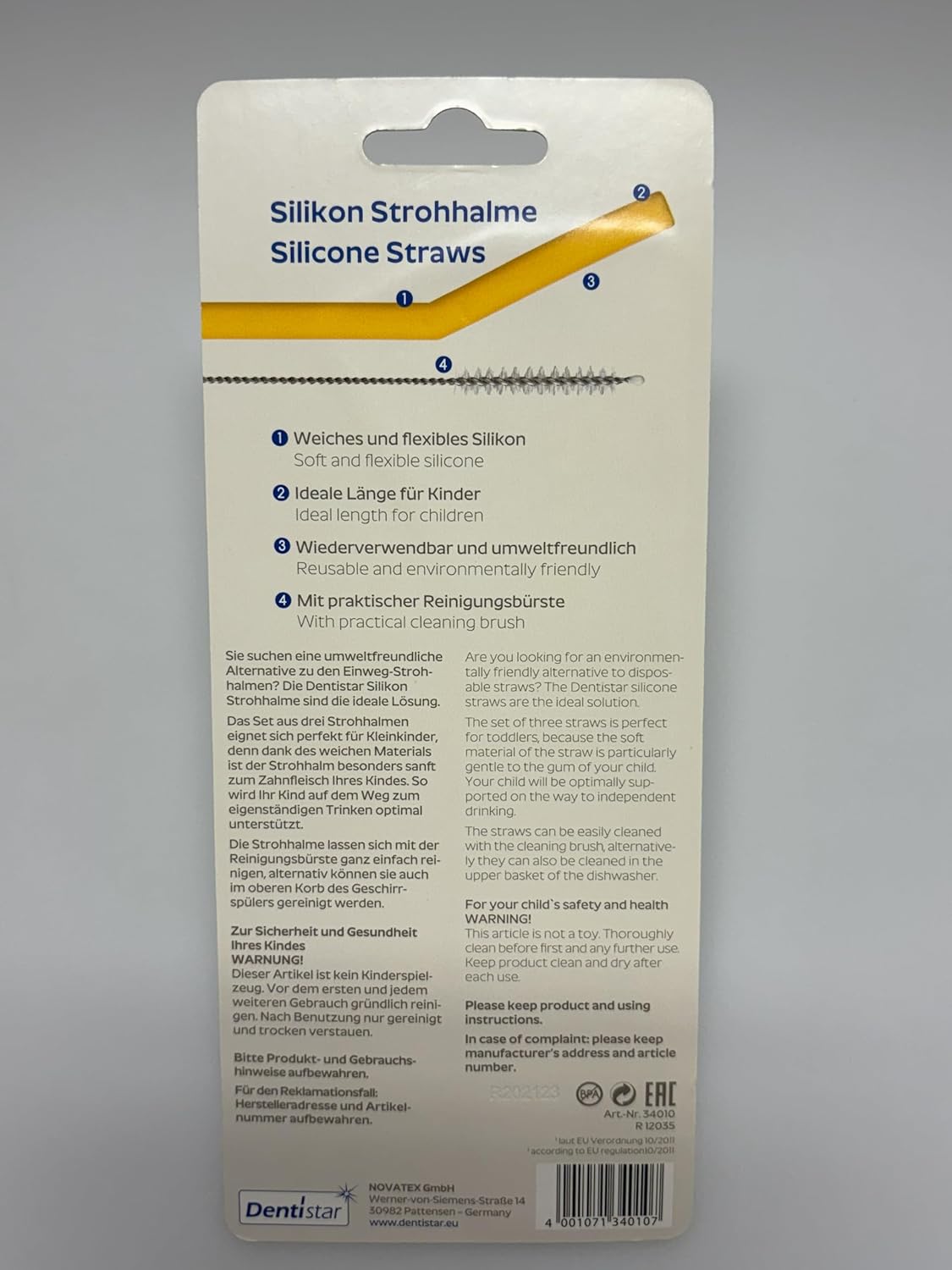 dentistas Canudos de silicone para - Conjunto 2X de 3 canudos reutilizáveis - Feitos de 100% silicone - Canudos para bebês sustentáveis e reutilizáveis para beber facilmente com escova de limpeza - Sem BPA