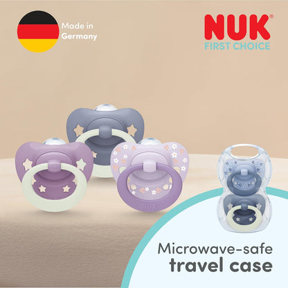 NUK Chupetas First Choice Classic Night | 0-6 Meses | Chupetas Ortodônticas que Brilham no Escuro | 95% de Aceitação pelos Bebês** | Azul | 4 Unidades
