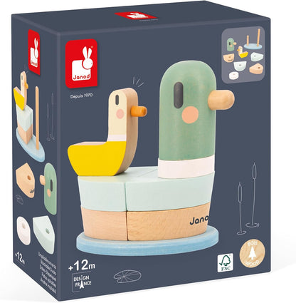Janod - Pato empilhável Sweet Cocoon - 7 peças empilháveis de madeira FSC - Jogo de aprendizagem precoce - Desenvolve habilidades motoras finas - 12 meses +,