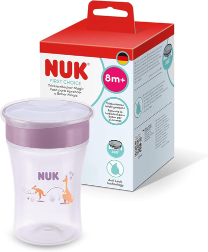 NUK Copo de Treinamento Magic Cup | 8+ meses | 230 ml | Borda 360° antivazamento | Copo para crianças pequenas | Canguru Lilás | 1 unidade