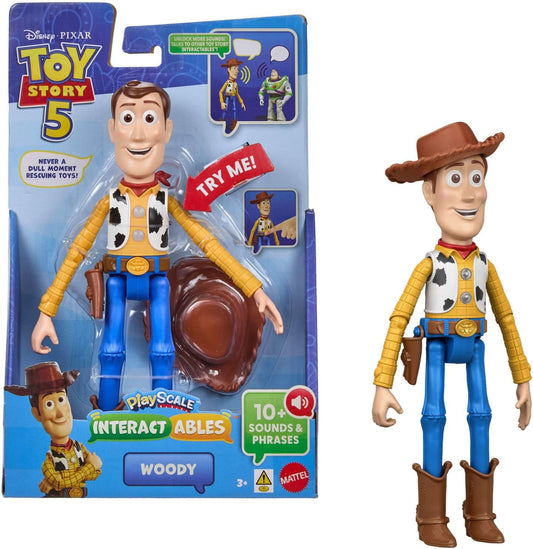 Mattel Figura interativa do Woody de Toy Story 5 da Disney e Pixar, com 23 cm de altura, fala frases do filme e conversa com outros personagens da linha, JKV25