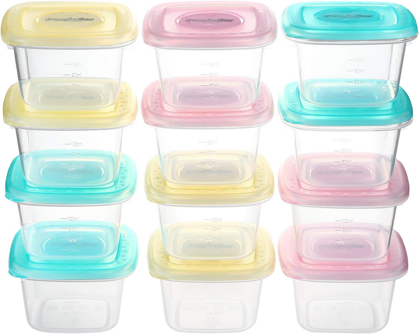 PandaEar Conjunto de 12 Potes Plásticos para Alimentos e Lanches Infantis com Tampas, Livres de BPA, Seguros para Freezer e Lava-louças.