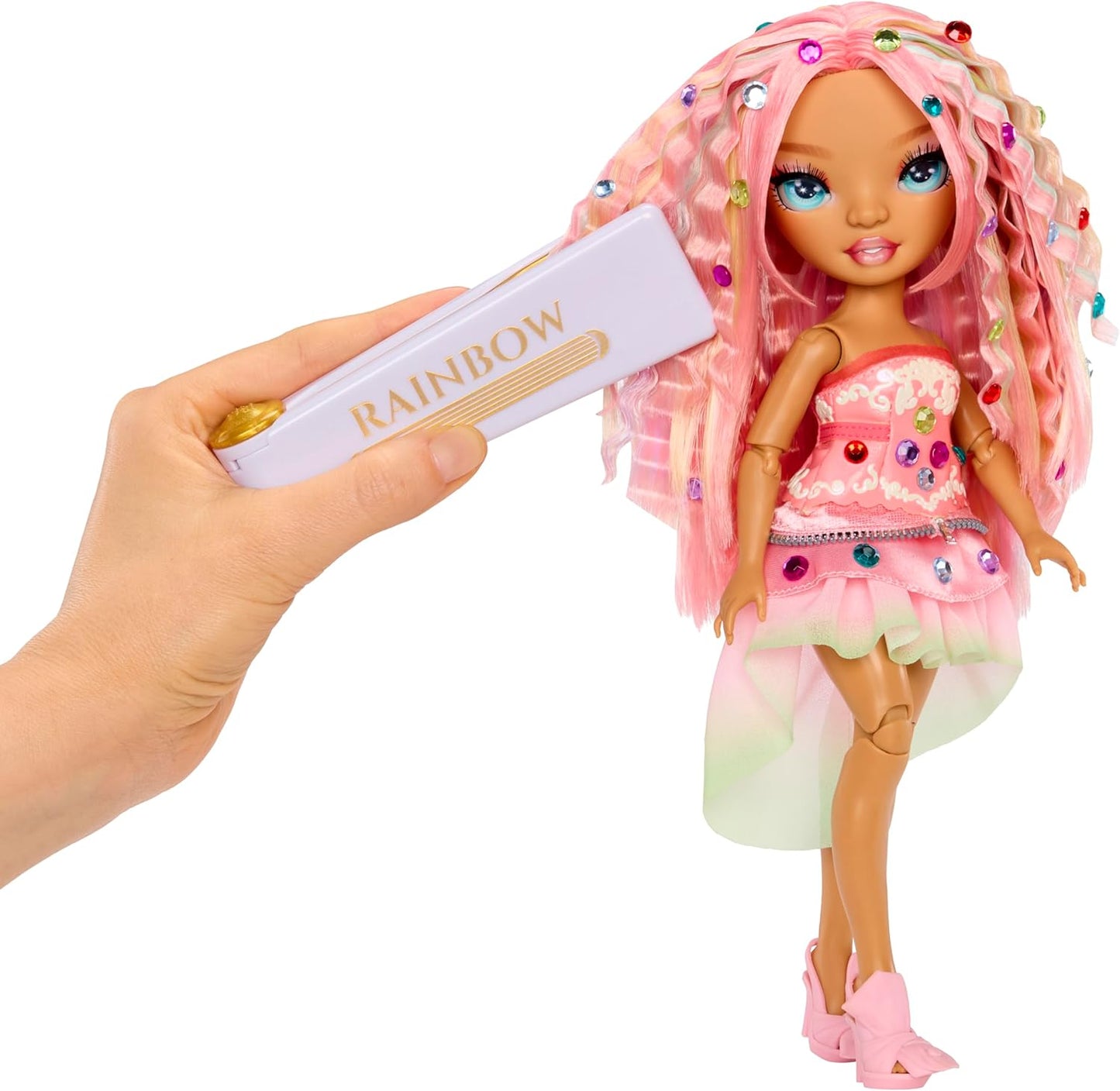 Rainbow High Be Dazzling - Adeline Rose - Boneca Fashion Rosa de 28cm com Ferramenta para Aplicar Brilho, Gemas Brilhantes e Acessórios de Estilo
