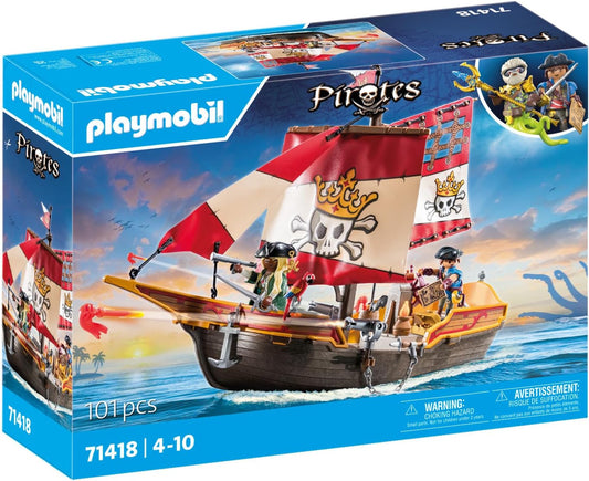 Playmobil 71418 Piratas: barco pirata, emocionantes aventuras en alta mar para niños a partir de 4 años