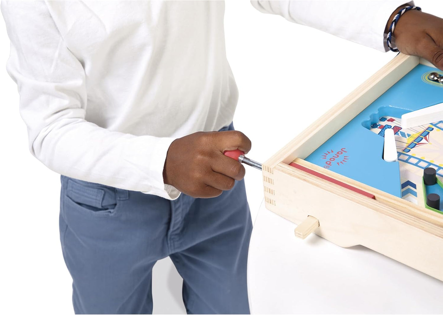 Janod - Máquina de Pinball de Madeira para Montar - Decoração de Parque de Diversões - Jogo de Ação e Reflexos para Crianças Montarem - Estratégia de Aprendizagem e Concentração - Madeira Certificada FSC - A partir de 5 anos