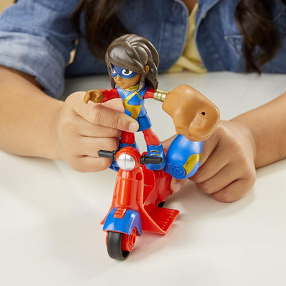 Spidey and his Amazing Friends Marvel Ms.Marvel Action Figure e Embiggen Bike Vehicle, brinquedo pré-escolar para crianças de 3 anos ou mais