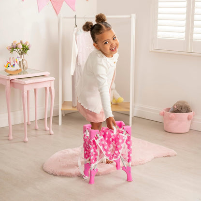 Berço de Viagem Rosa com Bolinhas para Bonecas | Berço de Viagem Dobrável para Bonecas | Berço e Acessórios para Berço de Bonecas | Carrinho de Bebê e Carrinho de Brinquedo para Bonecas | Perfeito para Crianças a partir de 3 Anos