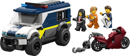 LEGO City Caminhão de Transporte de Prisioneiros da Polícia - Kit de Montagem com Moto, 3 Minifiguras e Porta de Cela Removível - Ideia de Presente de Aniversário para Meninos a partir de 6 Anos - 60479
