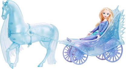 Mattel Boneca Disney Frozen Elsa com Vestido e Sapatos Removíveis, Cavalo Mítico Nokk e Carruagem de Aventura, Inspirada em Frozen: Winter Festival, JBG56