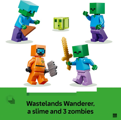 LEGO Minecraft Masmorra Zumbi - Brinquedo Interativo com Minifigura de Andarilho, 3 Figuras de Zumbis, Slime e Mesa de Artesanato - Presente Gamer para Meninos e Meninas a partir de 8 Anos - 21587
