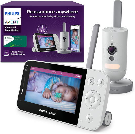 Philips Avent Monitor de bebê conectado com Wi-Fi, câmera HD, visão noturna infravermelha, detecção de choro, áudio bidirecional, 12 horas de tela no modo econômico, modelo SCD951/26