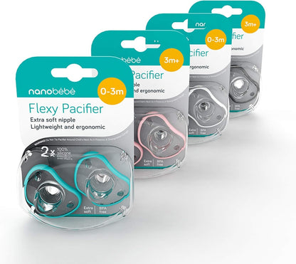 Nanobebe Chupetas para bebês de 0 a 3 meses - ortodônticas, curvas confortavelmente com contorno facial, premiadas para bebês que amamentam, 100% silicone - sem BPA