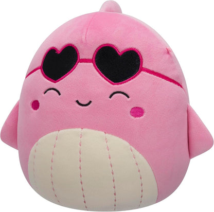 Squishmallows Original Val, a Baleia Rosa de 19 cm com Óculos de Sol em Formato de Coração - Pelúcia para o Dia dos Namorados