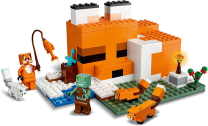 LEGO 21178 Minecraft The Fox Lodge House, brinquedos de animais, presentes de aniversário para crianças, meninos e meninas de 8 anos ou mais, com figura de zumbi afogado