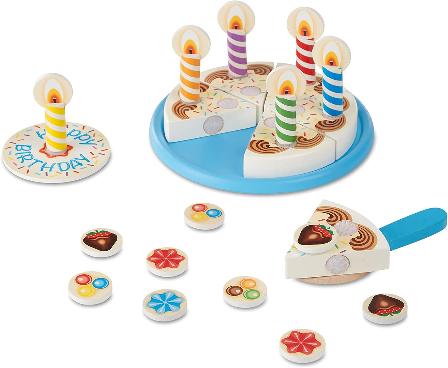 Melissa e Doug Bolo de aniversário de madeira | Finja brincar | Brinquedo de comida de madeira para crianças | 3+ | Presente para menino ou menina