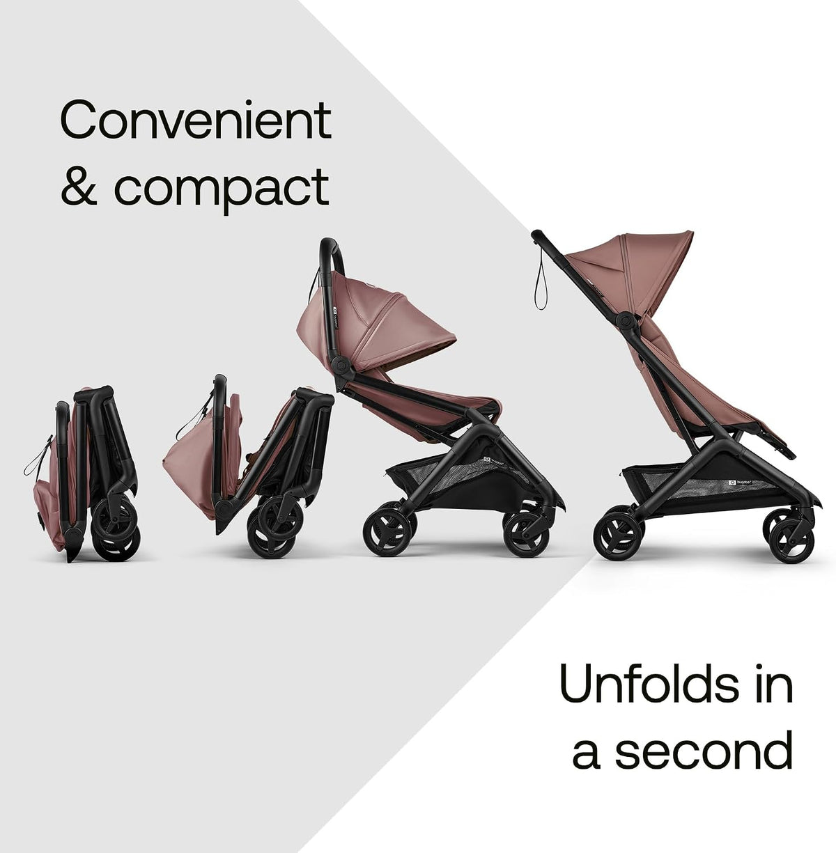 Bugaboo Carrinho de Bebê Butterfly 2 – Leve, para Viagem e Tamanho de Bagagem de Mão – Kit com Barra de Proteção – Dobrável com uma Mão, Assento Reclinável, Cesto de Armazenamento e Alça de Transporte – Rosa Empoeirado (Dusty Pink)