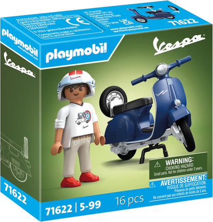 Playmobil Carros 71622: Vespa 150 Sprint Veloce 1969, azul, modelo fiel para colecionadores e fãs, inclui acessórios versáteis e estepe removível