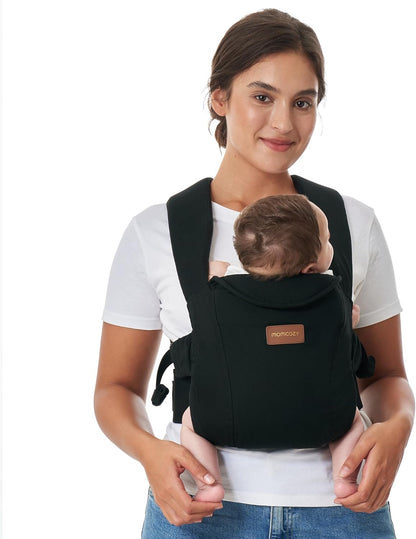 Momcozy Newborn Carrier WeeSnug - Leve e confortável para 3,2-11,3 kg, suporte ergonômico cruzado para as costas, fácil de colocar, carregador de bebê com viva-voz e suporte lombar, preto