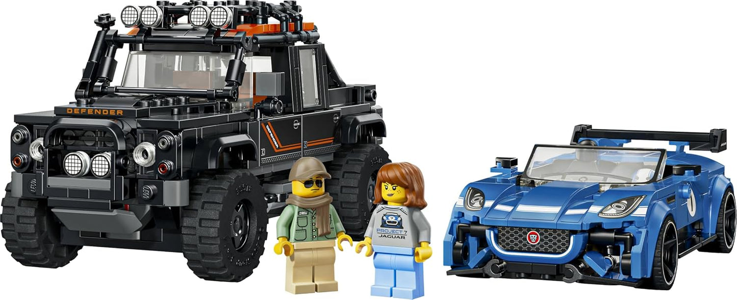 LEGO Speed Champions Jaguar Project 7 e Land Rover Defender – Kit de Modelo STEM com 2 Carros de Brinquedo e 2 Minifiguras de Piloto – Presente de Aniversário para Meninos a partir de 10 Anos – 77264