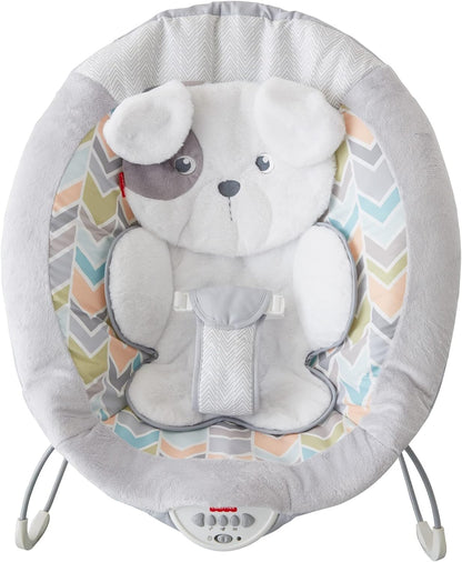 Fisher-Price Sweet Snugapuppy Hamaca de lujo, asiento portátil para bebé con móvil colgante, música y vibraciones relajantes