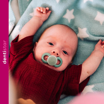 Dentistar Conjunto de 2 chupetas Day & Night - Tamanho 3 para mais de 14 meses - Chupeta de silicone adequada para dentes e mandíbulas - com 1 chupeta que brilha no escuro - Turquesa/Azul