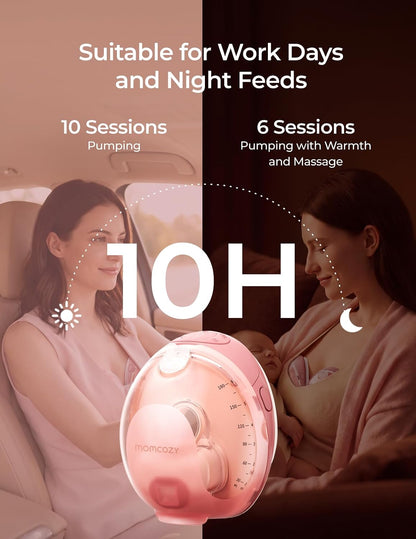 Momcozy Bomba tira-leite vestível Wellness 1, com massagem aquecida, sistema duplo "mãos livres", funil com aquecimento e simulação de massagem para uma amamentação confortável e auxílio na ejeção do leite; controlada por aplicativo,