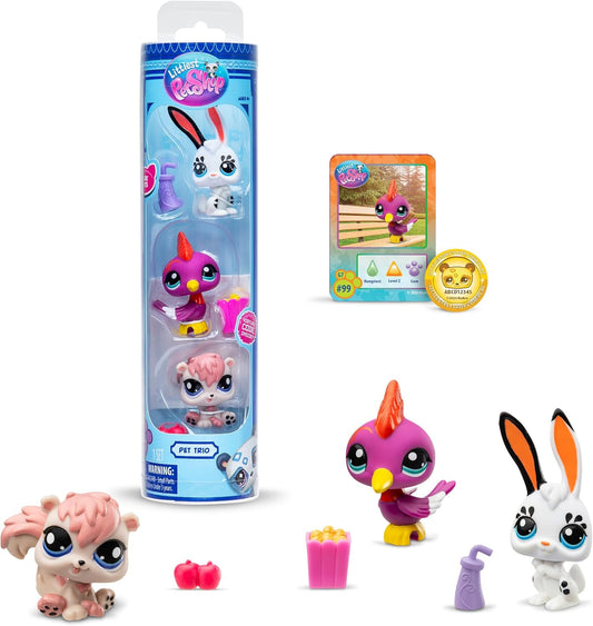 Littlest Pet Shop Série 2 Pet Trio Tube Park Pets | Cada Pet Trio Tube contém 3 mini brinquedos LPS, 1 acessório, 1 cartão colecionável e 1 código virtual | Brinquedos colecionáveis para meninas e meninos