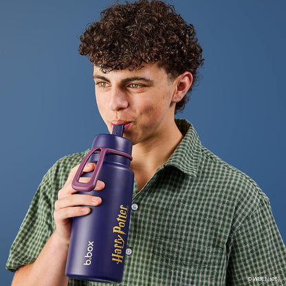 b.box Garrafa Térmica Harry Potter com Tampa Flip-Top, Tripla Camada de Aço Inoxidável, Mantém Bebidas Geladas por até 46 Horas, Tampa à Prova de Vazamentos com Canudo de Aço Inoxidável, Ideal para Viagens e Esportes, Livre de BPA, 1L