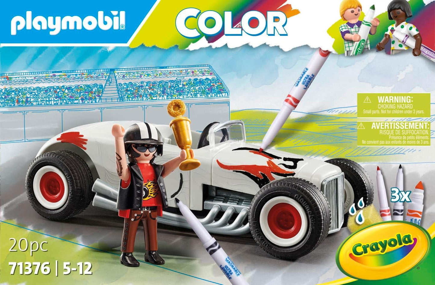 Playmobil  71376 Color Hot Rod, diversão criativa para fãs de carros, com marcadores solúveis em água e vários acessórios, dramatização divertida e imaginativa, conjuntos de jogos artísticos adequados para crianças de 5 anos ou mais
