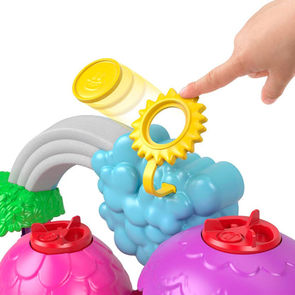 Imaginext DreamWorks Trolls Conjunto de brinquedos musicais , luzes e sons Rainbow Treehouse com figura de papoula e 7 peças de brincar para crianças em idade pré-escolar
