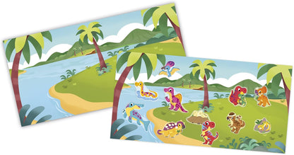 Janod - 30 adesivos grossos infinitamente reposicionáveis - Tema de dinossauros - 2 decorações e 2 quadros de adesivos - Rede à base de água - Kit de lazer criativo para crianças - Treinamento de habilidades motoras - 2 anos +