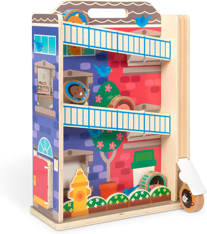 Melissa & Doug Brinquedo de celeiro de classificação de madeira para levar com telhado rebatível e alça 10 peças de madeira para brincar na fazenda - Brinquedos de fazenda, classificação de formas e aprendizado de empilhamento