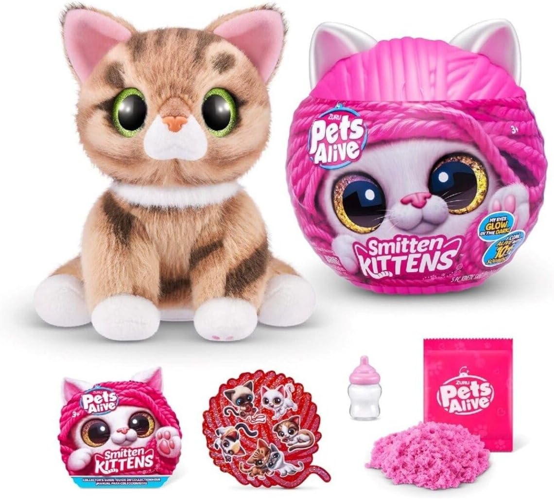 Pets Alive Smitten Kittens Ginger, Gatinho de Pelúcia Surpresa, Pelúcias Ultra Macias, Brinquedos Interativos para Animais de Estimação, Gatinho Eletrônico para Animais de Estimação, Idades 3+ (Ginger)