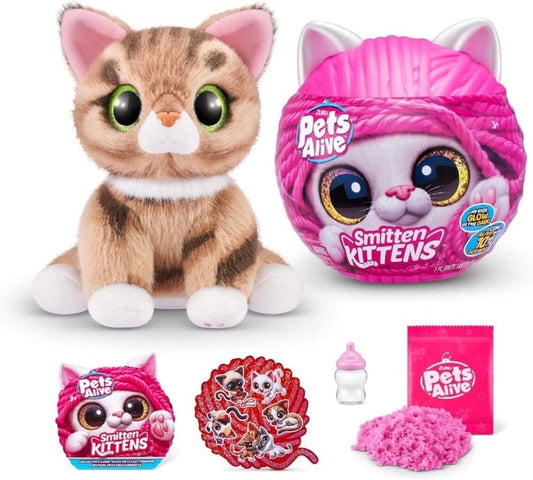 Pets Alive Smitten Kittens Ginger, Gatinho de Pelúcia Surpresa, Pelúcias Ultra Macias, Brinquedos Interativos para Animais de Estimação, Gatinho Eletrônico para Animais de Estimação, Idades 3+ (Ginger)