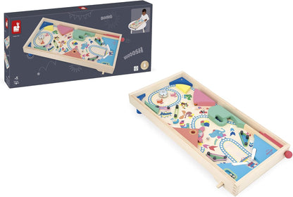 Janod - Máquina de Pinball de Madeira para Montar - Decoração de Parque de Diversões - Jogo de Ação e Reflexos para Crianças Montarem - Estratégia de Aprendizagem e Concentração - Madeira Certificada FSC - A partir de 5 anos