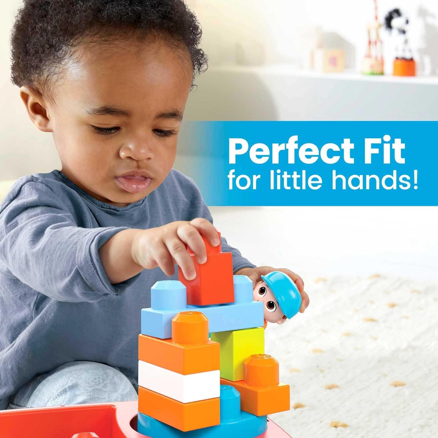 MEGA Brinquedo de construção infantil BLOKS Fisher-Price, vagão giratório de blocos com 20 peças e armazenamento, 1 figura, ideias de presentes para crianças de 1 ano ou mais, HHN00