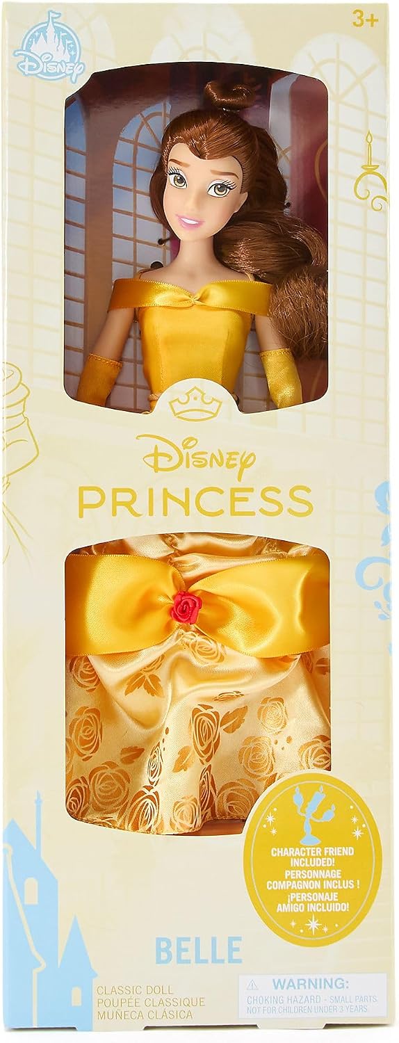 Disney Boneca Clássica Bela Store 30 cm – A Bela e a Fera, Vestido de Baile de Cetim Dourado e Articulada