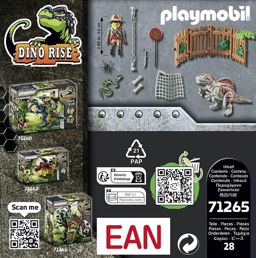 Playmobil 71265 Dino Rise Bebê Espinossauro, Dinossauro em uma gaiola, Jurassic World, Diversão para brincadeiras imaginativas, Conjuntos de brinquedo adequados para crianças a partir de 5 anos