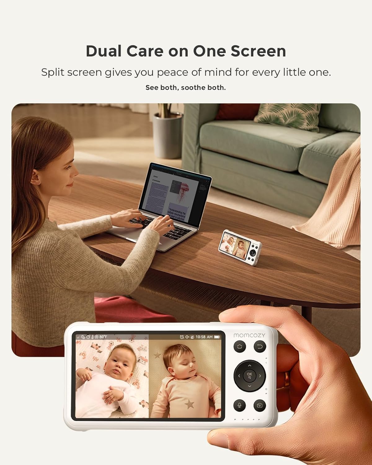 Momcozy Monitor de Bebê BM04 com Câmera, Compatível com Aplicativo, Monitor Inteligente para Bebês com Wi-Fi, Câmera e Áudio, Alerta de Movimento em Tempo Real, Monitor 1080P com Suporte de Parede, Fácil de Emparelhar (Compatível com BM04)