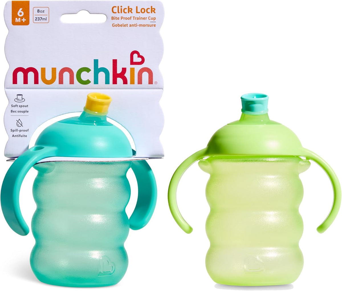 Munchkin Copo com Bico Click Lock | Kit com 2 | 6m+ | 236 ml | Azul/Verde