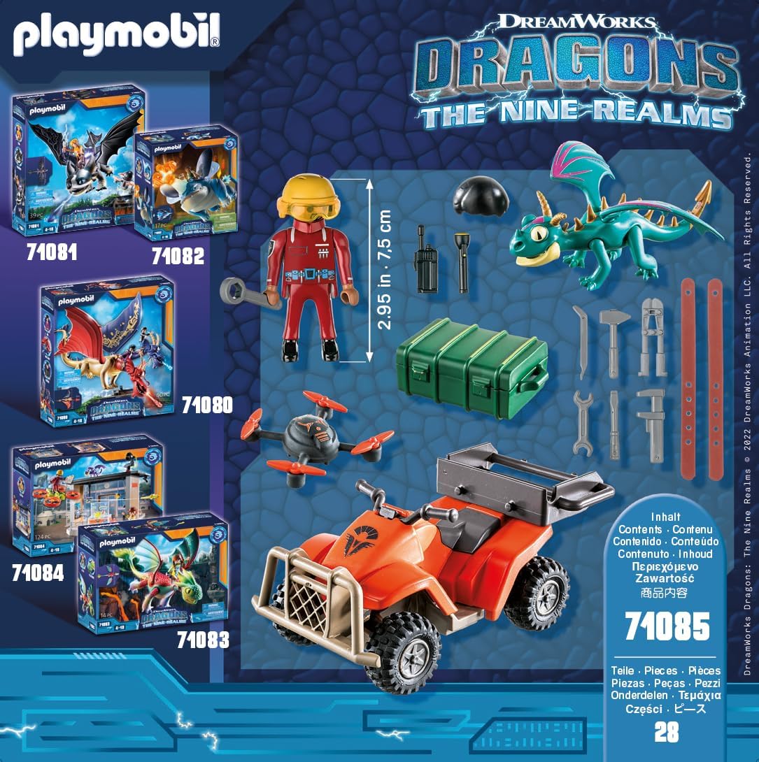Playmobil 71085 Como Treinar o Seu Dragão: Conjunto de Segurança Base ICarus dos Nove Reinos, quad com motor retrátil e personagens de TV, Divertido Jogo de RPG Imaginativo, Conjunto Adequado para Crianças a partir de 4 Anos