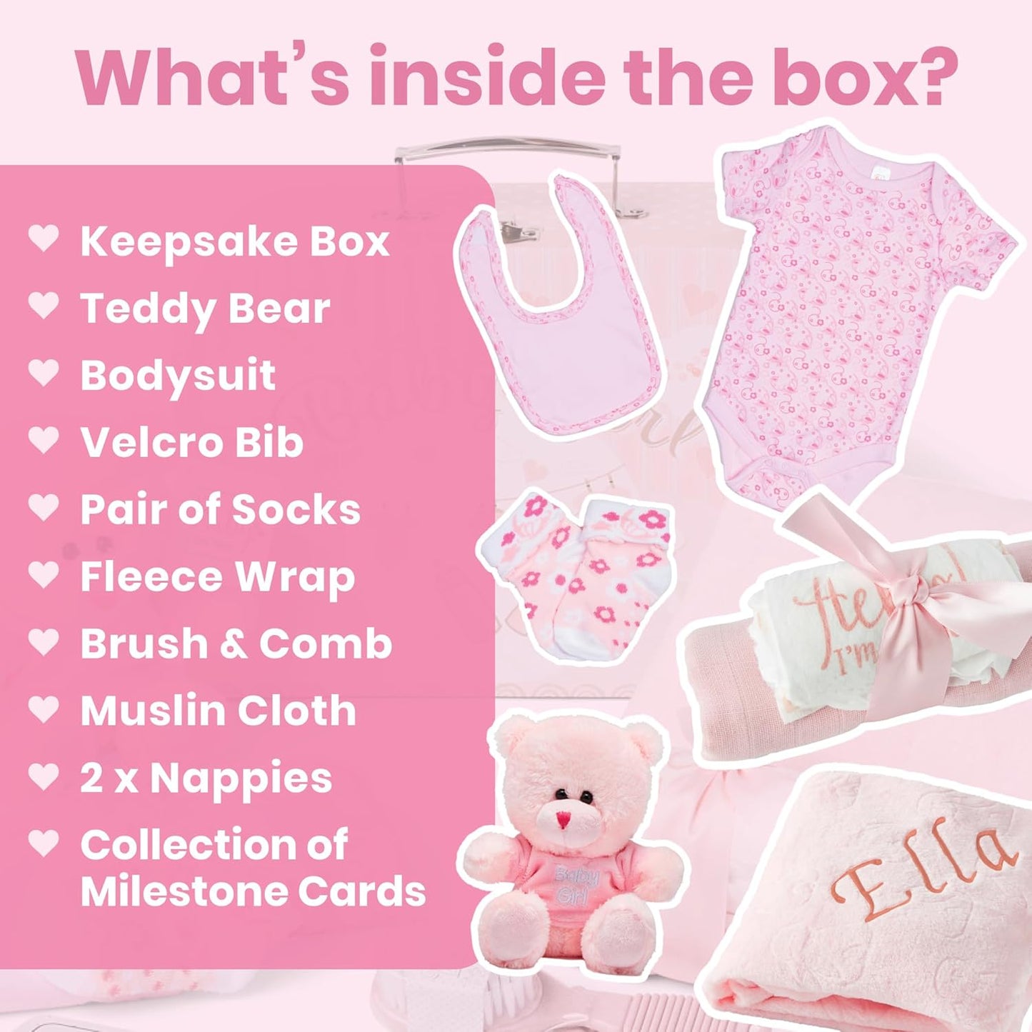Presentes personalizados para bebês - Caixa de lembranças unissex inclui itens essenciais para bebês recém-nascidos, ursinho de pelúcia, itens essenciais para recém-nascidos e presentes para bebês