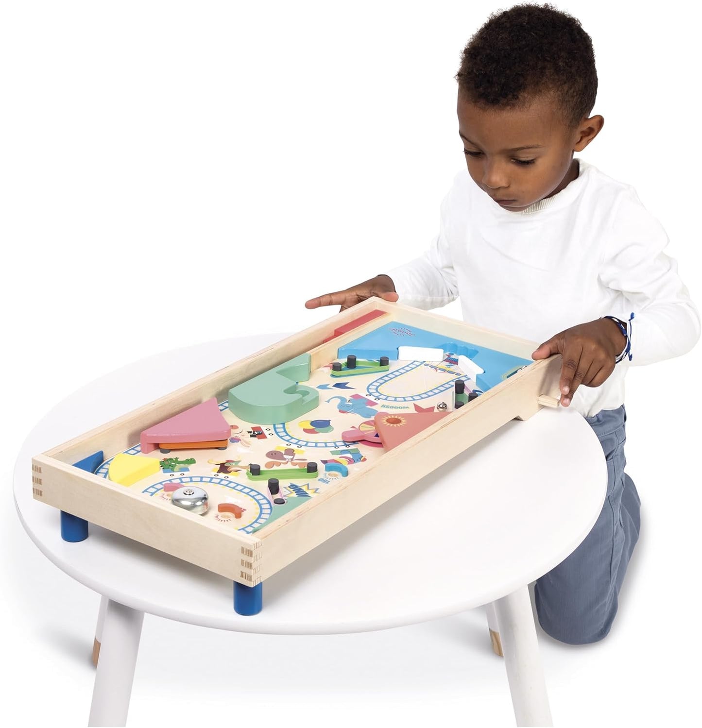 Janod - Máquina de Pinball de Madeira para Montar - Decoração de Parque de Diversões - Jogo de Ação e Reflexos para Crianças Montarem - Estratégia de Aprendizagem e Concentração - Madeira Certificada FSC - A partir de 5 anos