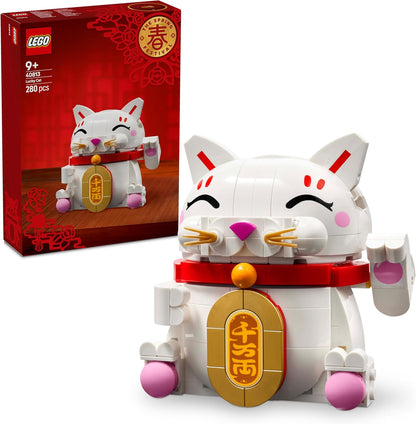 LEGO Gato da Sorte - Conjunto de Construção para Crianças e Adultos - Kit de Modelo para Exibição, incluindo uma Figura de Animal com Pata Acenando, além de Moeda de Ouro e Decorações de Desejo - Ideia de Presente para o Festival da Primavera - 40813