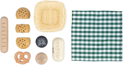 Janod - Cesta de Padaria de Madeira - Cesta Viennoiseries - 6 Acessórios de Jantar Realistas - Complemento Ideal para a Cozinha de uma Criança - Desenvolve a Imaginação - A partir de 3 anos - J06645