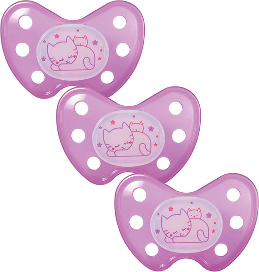 Dentistar Conjunto de 3 chupetas de silicone Night - Tamanho 3 para mais de 14 meses - Chupeta de silicone com degrau dentário - Roxo com motivo de gato - Brilha no escuro - Acessórios para bebês sem BPA