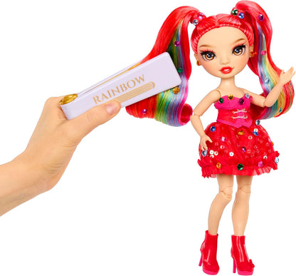 Rainbow High Be Dazzling - Vivienne Rouge - Boneca Fashion Vermelha de 28cm com Ferramenta para Aplicar Glitter, Pedras Brilhantes e Acessórios de Estilo